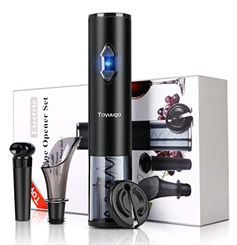 Toyuugo Electric Wine Opener, Automatic Corkscrew set contains Foil Cutter, Vacuum Stopper and Wine Aerator Pourer for Dating, Party and Wine Lover (3 Piece Gift Set)