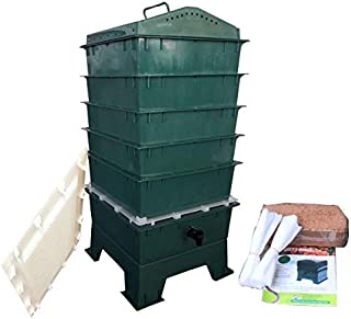 VermiHut 5-Tray Worm Compost Bin, Dark Green with Free Worm-saver Tray