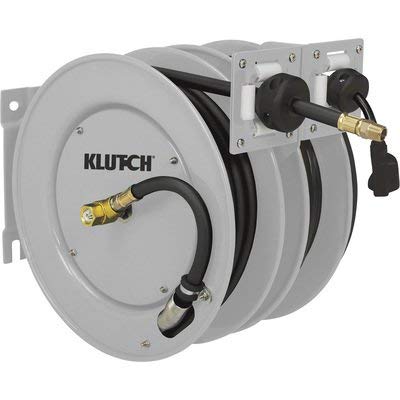 Klutch 25-Ft. Dual Hose Reel - with 3/8in. x 25ft. Air Hose and 14/3 AWG, 25ft. Electrical Cord