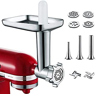 Metal Food Grinder Attachment for KitchenAid Stand Mixer Included 3 Sausage Stuffer Tubes Accessory, Upgrade Design with High Performance