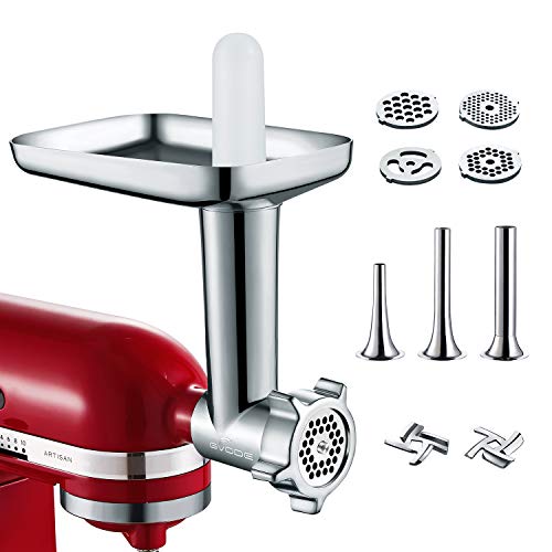 Metal Food Grinder Attachment for KitchenAid Stand Mixer Included 3 Sausage Stuffer Tubes Accessory, Upgrade Design with High Performance