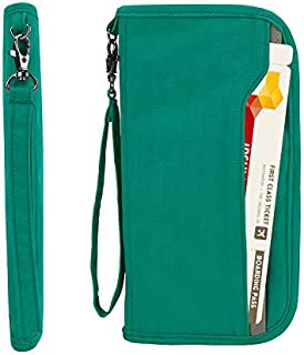 Zoppen RFID Travel Passport Wallet & Documents Organizer Zipper Case with Removable Wristlet Strap, Mint Green