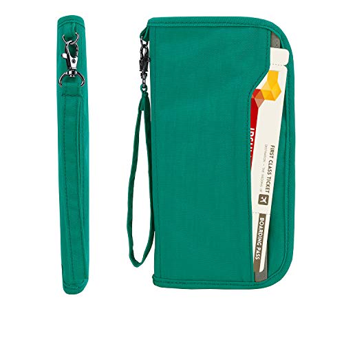 Zoppen RFID Travel Passport Wallet & Documents Organizer Zipper Case with Removable Wristlet Strap, Mint Green