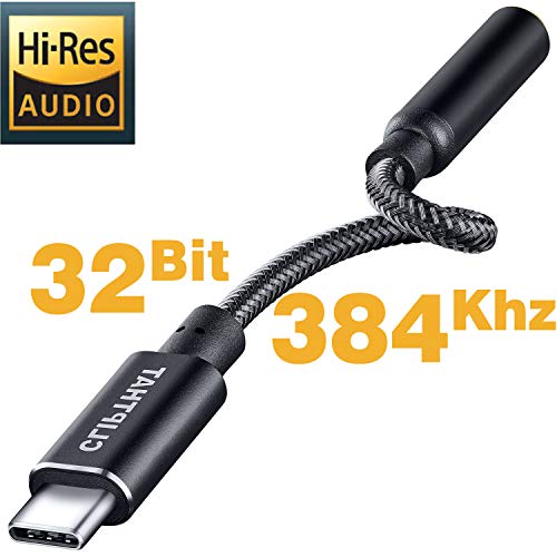 USB C to 3.5mm Headphone Adapter, CLIPTHAT HiFi Type C to Aux Audio Jack, 32Bit/384Khz Hi-Res Portable USBC DAC dongle, TRRS Mic Support, Compatible with Pixel, Samsung Galaxy, Note, iPad Pro and More