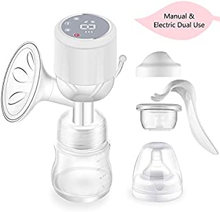 Electric Breast Pump, Electric and Manual Breast Pump Portable Integrated 2 in 1 Breastfeeding Pump Adjustable Massage and Expression Modes Milk Extractor Kit for On-The-Go