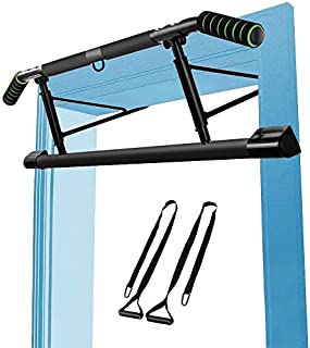 Multifunctional Pull Up Bar for Doorway with Mount Hook No Screw Chin Up/Situp Bar Ergonomic Grip Home Gym Exercise Equipment Strength Training Upper Body Workout Bar with Resistence Band