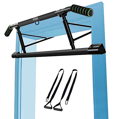 Multifunctional Pull Up Bar for Doorway with Mount Hook No Screw Chin Up/Situp Bar Ergonomic Grip Home Gym Exercise Equipment Strength Training Upper Body Workout Bar with Resistence Band