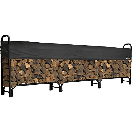 ShelterLogic 12' Adjustable Heavy Duty Outdoor Firewood Rack with Steel Frame Construction and Water-Resistant Cover