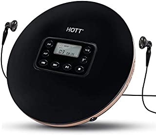 HOTT CD711T Rechargeable Bluetooth Portable CD Player for Home Travel and Car with Stereo Headphones and, Anti Shock Protection-Black