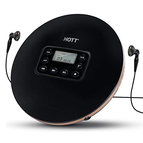 HOTT CD711T Rechargeable Bluetooth Portable CD Player for Home Travel and Car with Stereo Headphones and, Anti Shock Protection-Black