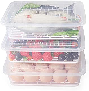 77L Food Storage Container, (3-Pack) Plastic Food Containers with Removable Drain Plate and Lid, Stackable Portable Freezer Storage Containers - Tray to Keep Fruits, Vegetables, Meat and More