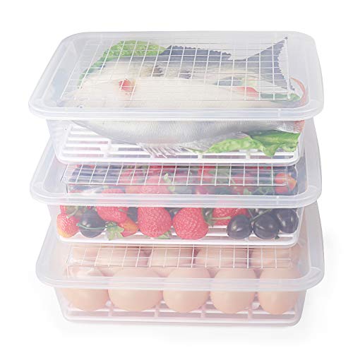 77L Food Storage Container, (3-Pack) Plastic Food Containers with Removable Drain Plate and Lid, Stackable Portable Freezer Storage Containers - Tray to Keep Fruits, Vegetables, Meat and More