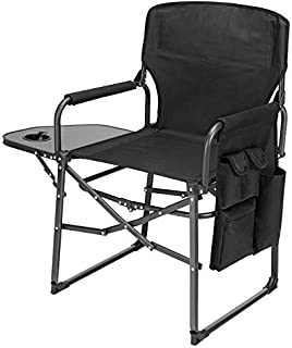 Ubon Steel Frame Folded Director's Chair Portable Camping Chair with Side Table Black