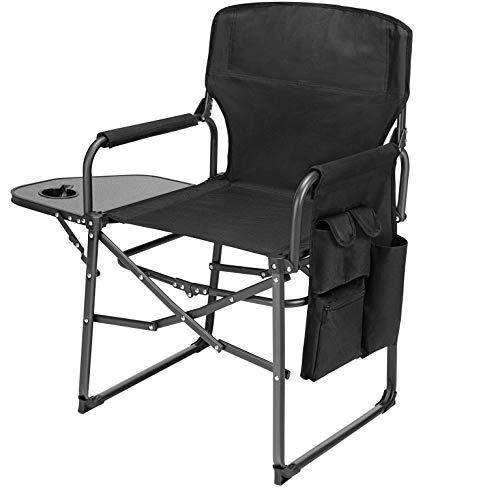 Ubon Steel Frame Folded Director's Chair Portable Camping Chair with Side Table Black