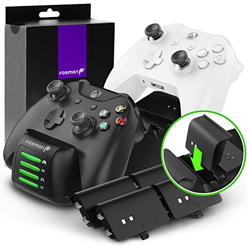 Fosmon Xbox One Quad PRO Controller Charger with 4 Rechargeable Battery Packs (Upgraded), Dual Dock + 2 Batteries Slot Docking Charging Station for Xbox One/One X/One S/Elite Controllers