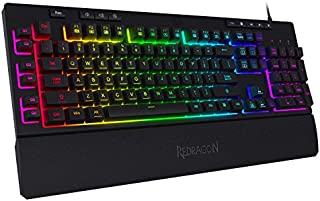 Redragon K512 Shiva RGB Backlit Membrane Gaming Keyboard with Multimedia Keys, Quiet Mechanical Feeling Keyboard, 6 Extra On-Board Macro Keys, Dedicated Media Control, Detachable Wrist Rest