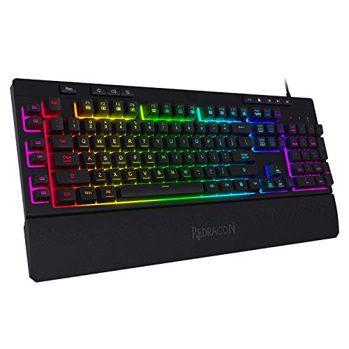 Redragon K512 Shiva RGB Backlit Membrane Gaming Keyboard with Multimedia Keys, Quiet Mechanical Feeling Keyboard, 6 Extra On-Board Macro Keys, Dedicated Media Control, Detachable Wrist Rest