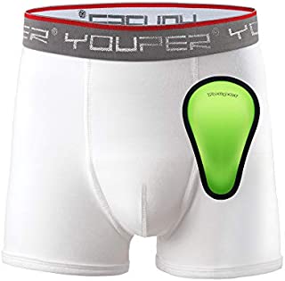 Youper Youth Boxer Brief w/Soft Foam Protective Athletic Cup, Boys Underwear with Baseball Cup Youth & Peewee (White, Youth Regular)