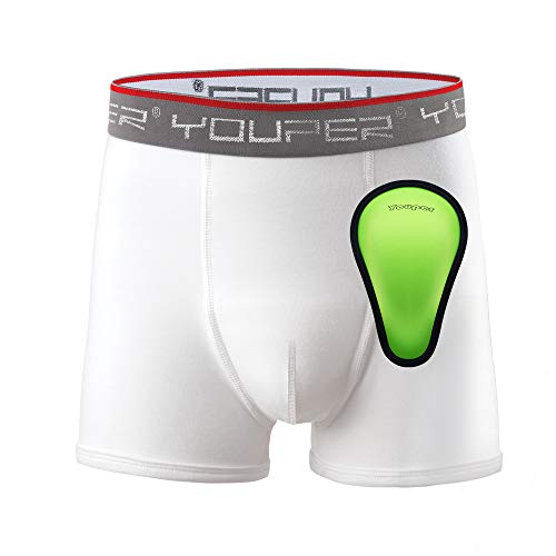 Youper Youth Boxer Brief w/Soft Foam Protective Athletic Cup, Boys Underwear with Baseball Cup Youth & Peewee (White, Youth Regular)