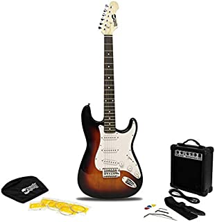 RockJam 6 Electric Kit, Amp, Strings, Bag, Guitar Plectrums, Strap & Whammy Bar. -Sunburst, Right, (RJEG02-SK-SB)