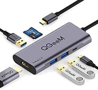 USB C Hub HDMI Adapter,QGeeM 7 in 1 Type C Hub to HDMI 4k,3 USB 3.0 Ports,100W Power Delivery,SD/TF Card Readers Compatible with MacBook Pro 13/15(Thunderbolt 3),2018 Mac Air,Chromebook USB C Adapter