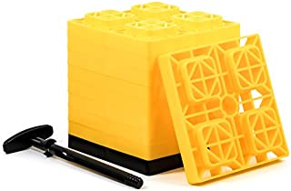 Camco 21022 Yellow Fasten 2x2 Leveling Block for Single Tires, Interlocking Design Allows Stacking to Desired Height, Includes Secure T-Handle Carrying System, (Pack of 10) (44512), 10 Pack