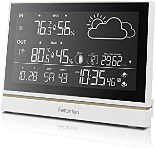 Wireless Weather Station with Outdoor Sensor DCF Receive Signal, Indoor and Outdoor Thermometer Hygrometer 7.5-Inch Oversized LCD Display Weather Forecast, Alarm Clock Digital Clock Temperature Alarm