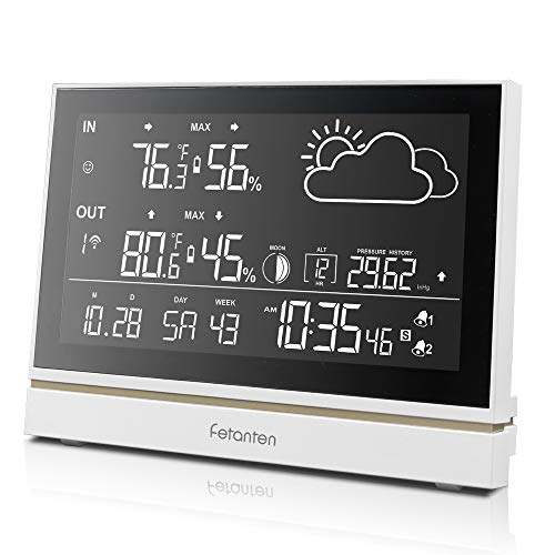 Wireless Weather Station with Outdoor Sensor DCF Receive Signal, Indoor and Outdoor Thermometer Hygrometer 7.5-Inch Oversized LCD Display Weather Forecast, Alarm Clock Digital Clock Temperature Alarm