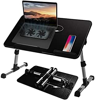 Adjustable Lap Desk with Cooling Fan, Proglobe Lapdesk with Fans, Laptop Stand with Adjustable Height, Bed TV Tray, Foldable & Portable Computer Table, Work from Home Accessories (20X12)