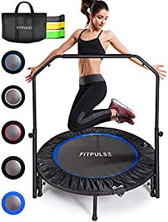 FITPULSE Mini Trampoline for Adults Rebounder Trampoline with Handle - Workout Trampoline for Adults Fitness Trampoline Small Trampoline Exercise Trampoline for Adults Indoor Trampoline Blue Ring