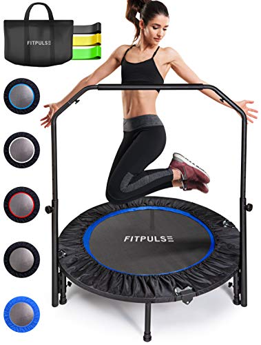 FITPULSE Mini Trampoline for Adults Rebounder Trampoline with Handle - Workout Trampoline for Adults Fitness Trampoline Small Trampoline Exercise Trampoline for Adults Indoor Trampoline Blue Ring