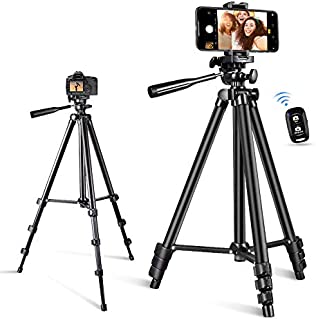 Phone Tripod, Torjim 50-inch Extendable and Lightweight Aluminum Tripod Stand with Bluetooth Remote Shutter, Phone Clip, Portable Travel Tripod for Photography, Video Recording, Vlogging, and More