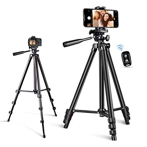 Phone Tripod, Torjim 50-inch Extendable and Lightweight Aluminum Tripod Stand with Bluetooth Remote Shutter, Phone Clip, Portable Travel Tripod for Photography, Video Recording, Vlogging, and More