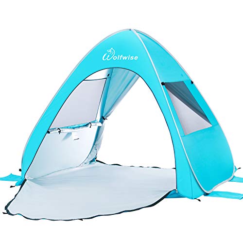 WolfWise UPF 50+ Easy Pop Up 2-3 Person Beach Tent Sun Shelter Instant Automatic Portable Sport Umbrella Baby Canopy Cabana