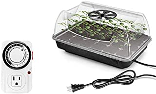 iPower GLTRAYDOMEHEATTIME Heating Seed Starter Germination Kit (with Heater, Seedling Propagation Tray) and 24 Hour Plug 24H, Mechanical Electric Timer Combo