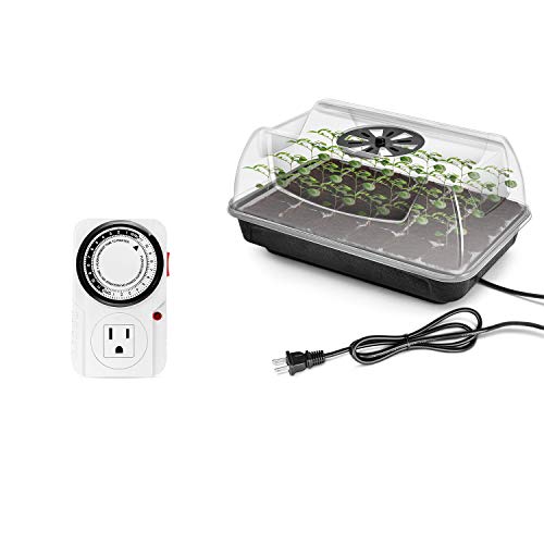 iPower GLTRAYDOMEHEATTIME Heating Seed Starter Germination Kit (with Heater, Seedling Propagation Tray) and 24 Hour Plug 24H, Mechanical Electric Timer Combo