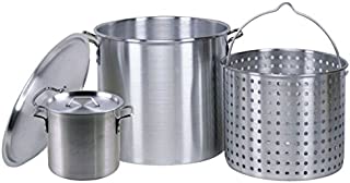 Professional Grade 80 Quart All Purpose Boiling Pot with Basket (3pc) plus a Bonus 12 Quart Stock Pot (2pc) .