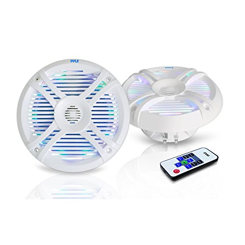 6.5 Dual Waterproof Marine Speakers - 250W Outdoor Car/Boat Radio Stereo Speakers Waterproof/Weather Proof Marine Stereo Speakers System Pair- LED Light Mount Kit Speaker Wire Grill - Pyle PLMRX68LEW