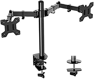 MOUNTUP Dual Monitor Desk Mount Stand, Full Motion Computer Monitor Arm Mount for 2 LCD Screens up to 27 Inch, Dual Monitor Stand with C-Clamp and Grommet Base MU0002