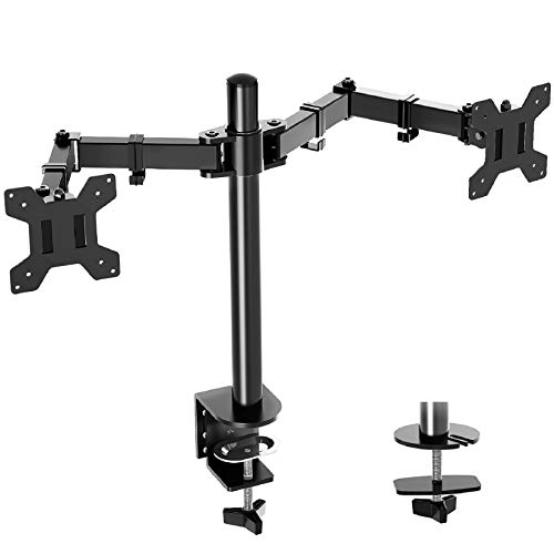 MOUNTUP Dual Monitor Desk Mount Stand, Full Motion Computer Monitor Arm Mount for 2 LCD Screens up to 27 Inch, Dual Monitor Stand with C-Clamp and Grommet Base MU0002