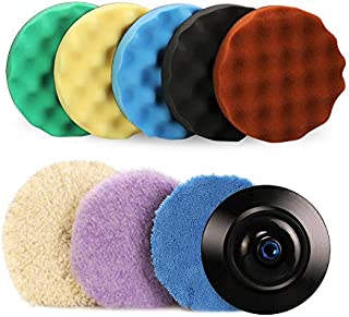 SPTA 7''/180mm Polishing Buffing Pad Kit with 5 Waffle Foam 1 Wool Grip Pad and a 5/8