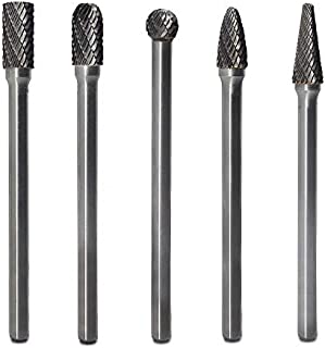 Carbide Burrs Set 5pcs JESTUOUS 1/4 Inch Shank Diameter Extended Long Double Cut edge Solid Tungsten Carbide Burr Rotery File for Die Grinder