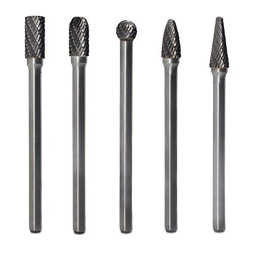 Carbide Burrs Set 5pcs JESTUOUS 1/4 Inch Shank Diameter Extended Long Double Cut edge Solid Tungsten Carbide Burr Rotery File for Die Grinder