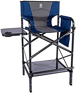 EVER ADVANCED Portable Oversized Tall Director Chair, Heavy Duty Supports 300 lb, Quad Armrest Makeup Folding Artist Chair Bar Height with Side Table& Cup Holder for Outdoor, Camping, Patio, Lawn