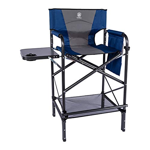 EVER ADVANCED Portable Oversized Tall Director Chair, Heavy Duty Supports 300 lb, Quad Armrest Makeup Folding Artist Chair Bar Height with Side Table& Cup Holder for Outdoor, Camping, Patio, Lawn