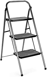 Delxo Step Ladder 3 Step Folding Step Stool with Anti-Slip Wide Pedal,Hold Up to 330lb Sturdy Steel 3 Step Stool ,Lightweight Folding Step Ladder for Adults Grey