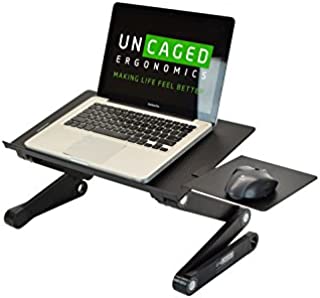 WorkEZ Best Adjustable Laptop Cooling Stand & Lap Desk for Bed Couch w/Mouse Pad. Ergonomic Height Angle tilt Aluminum Desktop Tray Portable MacBook pro Computer Riser Table Cooler Folding Holder