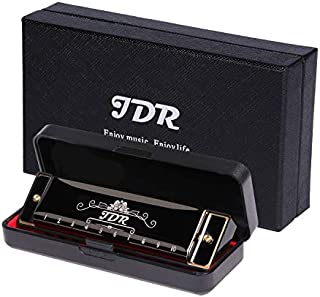 JDR Harmonica Blues Key of C, 10 Hole 20 Tones with 0.8mm Plate Structure for Kids Beginners with Gift Case, Clean Cloth and Manual