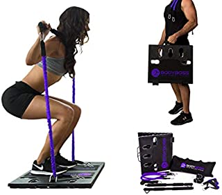 BodyBoss Home Gym 2.0 - Full Portable Gym Home Workout Package + 1 Set of Resistance Bands - Collapsible Resistance Bar, Handles - Full Body Workouts for Home, Travel or Outside - Purple