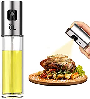 Besmon Olive Oil Sprayer Food-grade Glass Bottle dispenser for Cooking, BBQ, Salad, Kitchen Baking, Roasting, Frying (Clear)